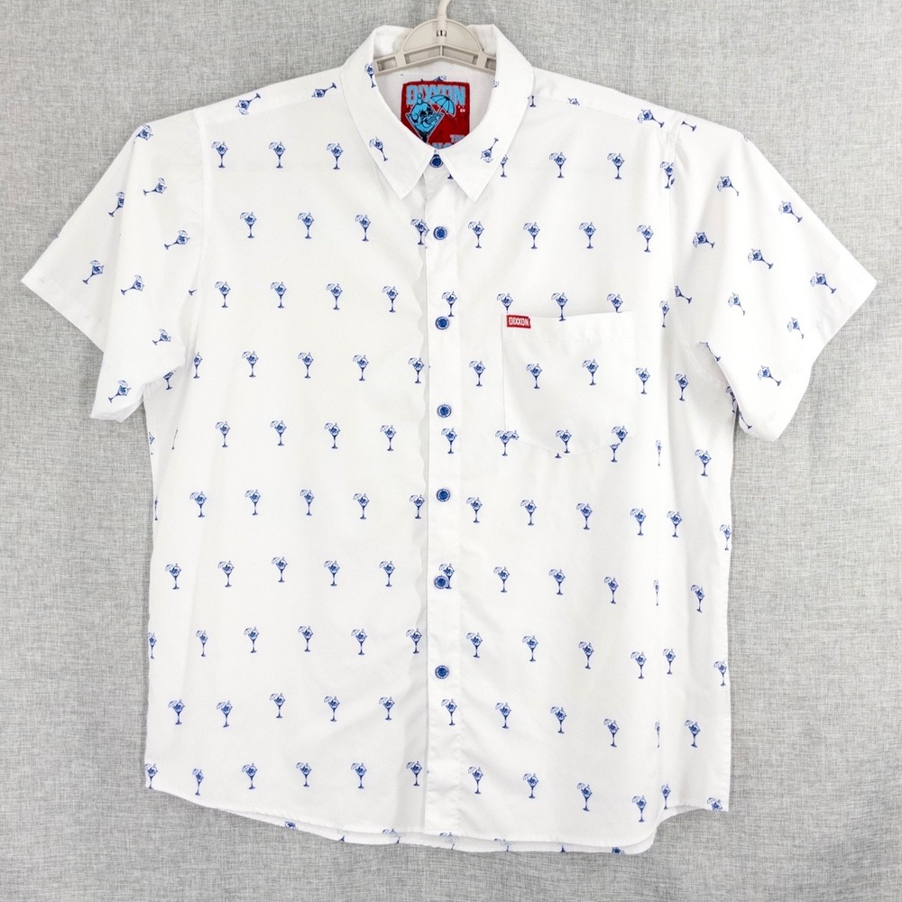 Dixxon Men's 2X Gnartini Short Sleeve Party Shirt Skull Martini White Blue